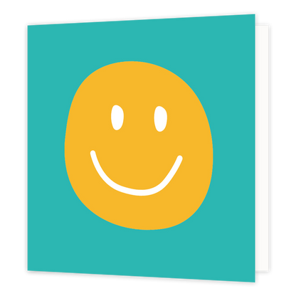 Smiley - Formaat: Standaard - Vorm: Vierkant - Blanco kaart - Op deze wenskaart staat een oranje smiley op een blauwe achtergrond. - Snelwenskaart