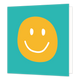 Smiley - Formaat: Standaard - Vorm: Vierkant - Blanco kaart - Op deze wenskaart staat een oranje smiley op een blauwe achtergrond. - Snelwenskaart
