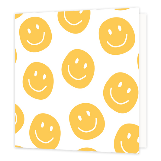 Smileys - Formaat: Normaal - Vorm: Vierkant - Blanco kaart - Op deze wenskaart staan gele smiley's op een witte achtergrond. - Snelwenskaart