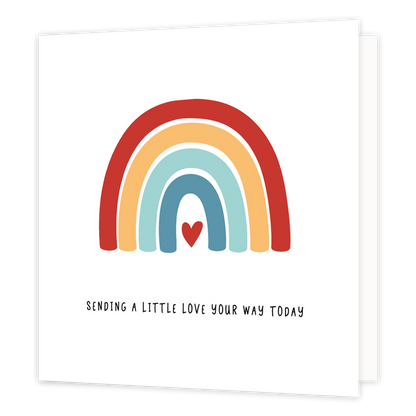Sending a little love - Formaat: Normaal - Vorm: Vierkant - Denken aan kaart - Op deze wenskaart staat een regenboog met daaronder de tekst: "Sending a little love your way today". - Snelwenskaart