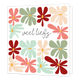 Veel liefs - Formaat: Standaard - Vorm: Vierkant - Vriendschapskaart - Op deze wenskaart staan bloemen in de kleuren groen, beige, rood, roze en mintblauw, met in het midden de tekst: "Veel liefs". - Snelwenskaart