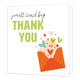 Small card big thank you - Formaat: Standaard - Vorm: Vierkant - Bedankkaart - Op deze wenskaart staat de tekst: "Small card big thank you" met een envelop waar hartjes uit komen. - Snelwenskaart