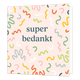 Super bedankt - Formaat: Standaard - Vorm: Vierkant - Bedankkaart - Op deze wenskaart staan slingers in de kleuren rood, geel, blauw, groen, roze en wit, met in het midden de tekst: "Super bedankt". - Snelwenskaart