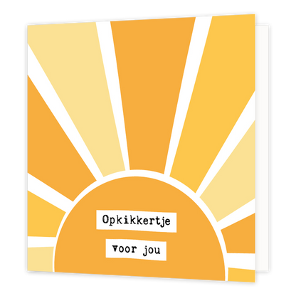 Opkikkertje voor jou - Formaat: Normaal - Vorm: Vierkant - Opkikker kaart - Op deze wenskaart staat een zon met zonnenstralen. In het midden van de zon staat de tekst: "Opkikkertje voor jou". - Snelwenskaart