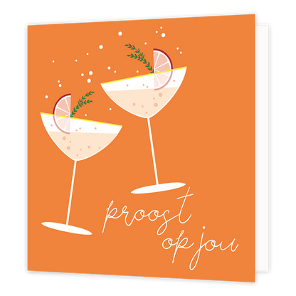 Proost op jou - Formaat: Normaal - Vorm: Vierkant - Proost kaart - Op deze wenskaart staan twee cocktailglazen met daaronder de tekst: "Proost op jou". - Snelwenskaart