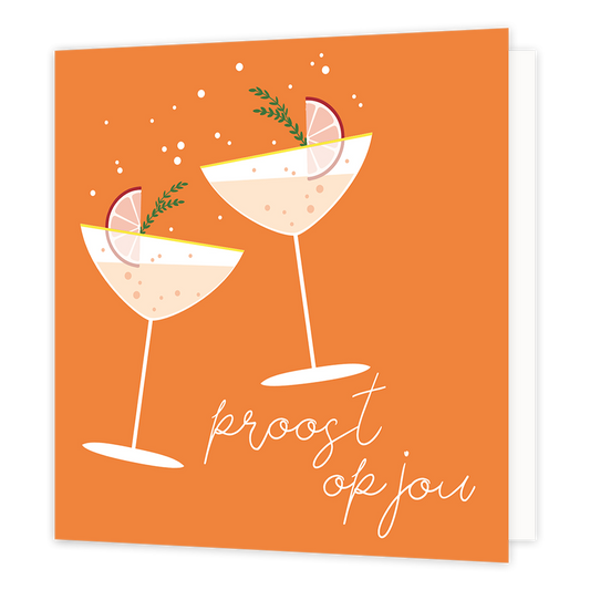 Proost op jou - Formaat: Normaal - Vorm: Vierkant - Proost kaart - Op deze wenskaart staan twee cocktailglazen met daaronder de tekst: "Proost op jou". - Snelwenskaart