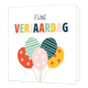 Fijne verjaardag - Formaat: Standaard - Vorm: Vierkant - Verjaardagskaart - Op deze wenskaart staan ballonnen in de kleuren rood, roze, groen en geel. Bovenaan staat de tekst: "Fijne verjaardag". - Snelwenskaart
