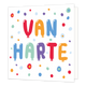 Van harte - Formaat: Standaard - Vorm: Vierkant - Verjaardagskaart - Op deze wenskaart staat de tekst: "Van harte" met stippen in diverse kleuren. - Snelwenskaart