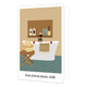 Less stress more chill - Formaat: Standaard - Vorm: Staand - Denken aan kaart - Op deze wenskaart staat een badkamer met een badkuip. Onder de illustratie staat de tekst: "Less stress more chill". - Snelwenskaart