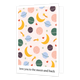 Love you to the moon and back - Formaat: Standaard - Vorm: Staand - Felicitatiekaart - Op deze wenskaart staan meerdere planeten, vallende sterren en halve manen. Tussen de planten staan ook kleine rode hartjes. De afbeelding is omringd door een wit rader. Aan de onderkant staat de tekst 'Love you to the moon and back'. - Snelwenskaart