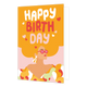 Happy birth day - Formaat: Standaard - Vorm: Staand - Verjaardagskaart - Op deze wenskaart staat een vrouw met een groot kapsel. In het kapsel staat de tekst 'happy birth day'. Het haar van de vrouw is oranje en ze draagt een kleurrijke top. - Snelwenskaart
