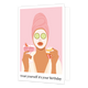 Treat yourself it's your birthday - Formaat: Standaard - Vorm: Staand - Verjaardagskaart - Op deze wenskaart staat een vrouw met een gezichtsmasker op en komkommers op haar ogen, cocktailglas in de ene hand en een cupcake in de andere. Onder de illustratie staat de tekst: "Treat yourself it's your birthday". - Snelwenskaart