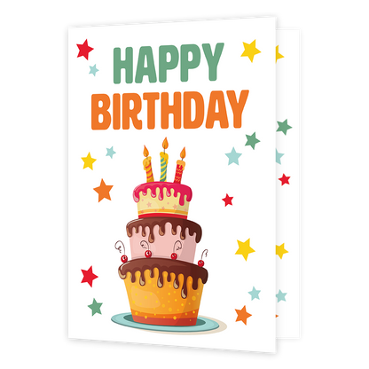 XL kaart - Happy birthday - Formaat: Groot - Vorm: Staand - Verjaardagskaart - Op deze wenskaart staat een grote verjaardagstaart met kaarsjes erop. Boven de taart staat de tekst: "Happy birthday". - Snelwenskaart