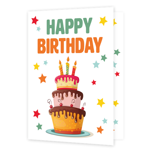 XL kaart - Happy birthday - Formaat: Groot - Vorm: Staand - Verjaardagskaart - Op deze wenskaart staat een grote verjaardagstaart met kaarsjes erop. Boven de taart staat de tekst: "Happy birthday". - Snelwenskaart