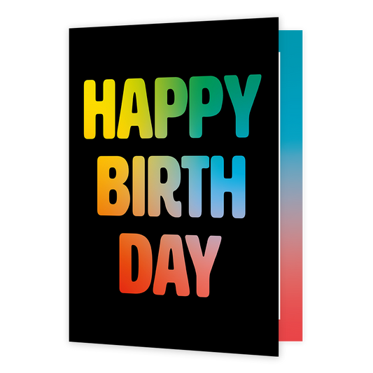 XL kaart - Happy birthday - Formaat: Groot - Vorm: Staand - Verjaardagskaart - Op deze wenskaart staat de tekst: "Happy birthday" wisselend van kleur op een zwarte achtergrond. - Snelwenskaart