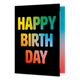 XL kaart - Happy birthday - Formaat: Groot - Vorm: Staand - Verjaardagskaart - Op deze wenskaart staat de tekst: "Happy birthday" wisselend van kleur op een zwarte achtergrond. - Snelwenskaart