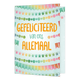XL Kaart - Gefeliciteerd van ons allemaal - Formaat: Groot - Vorm: Staand - Felicitatiekaart - Op deze wenskaart staan slingers in de kleuren groen, geel, roze en oranje. In het midden staat de tekst: "Gefeliciteerd van ons allemaal". - Snelwenskaart