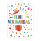 XL - Fijne verjaardag - Formaat: Groot - Vorm: Staand - Verjaardagskaart - Op deze wenskaart staan sterren in de kleuren blauw, oranje, geel, groen, paars en roze. In het midden staat de tekst: "Fijne verjaardag". - Snelwenskaart