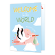XL kaart - Welcome to the world - Formaat: Groot - Vorm: Staand - Geboortekaart - Op deze wenskaart staat een ooievaar die rondvliegt tussen de wolken. Boven de ooievaar staat de tekst: "Welcome to the world little" en "Hello little one". - Snelwenskaart