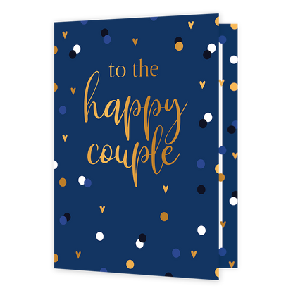 XL kaart -To the happy couple - Formaat: Groot - Vorm: Staand - Huwelijkskaart - Op deze wenskaart staan stippen en hartjes mt in het midden de tekst: "To the happy couple". - Snelwenskaart