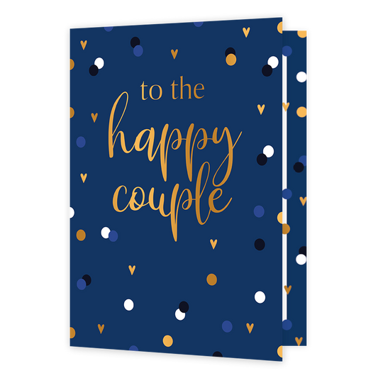 XL kaart -To the happy couple - Formaat: Groot - Vorm: Staand - Huwelijkskaart - Op deze wenskaart staan stippen en hartjes mt in het midden de tekst: "To the happy couple". - Snelwenskaart