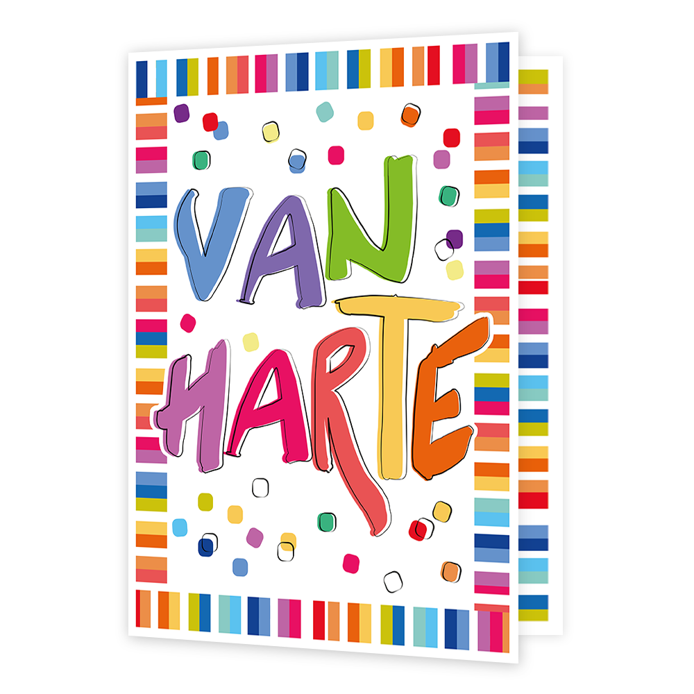 XL kaart - Van harte - Formaat: Groot - Vorm: Staand - Felicitatiekaart - Op deze wenskaart staan lijnen in diverse kleuren met in het midden de tekst: "Van harte". - Snelwenskaart