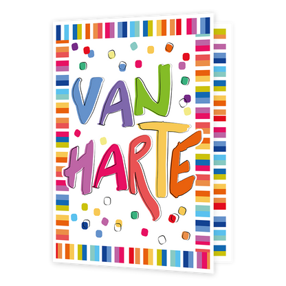XL kaart - Van harte - Formaat: Groot - Vorm: Staand - Felicitatiekaart - Op deze wenskaart staan lijnen in diverse kleuren met in het midden de tekst: "Van harte". - Snelwenskaart