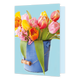 XL kaart - Bloemen - Formaat: Groot - Vorm: Staand - Blanco kaart - Op deze wenskaart staat een emmer met een bos tulpen erin in de kleuren roze, geel, rood en oranje. - Snelwenskaart