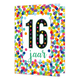 XL kaart - 16 jaar - Formaat: Groot - Vorm: Staand - Verjaardagskaart - Op deze wenskaart staat confetti in diverse kleuren met de tekst: "16 jaar". - Snelwenskaart