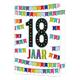XL kaart - 18 jaar - Formaat: Groot - Vorm: Staand - Verjaardagskaart - Op deze wenskaart staan slingers in diverse kleuren met in het midden de tekst: "18 jaar". - Snelwenskaart