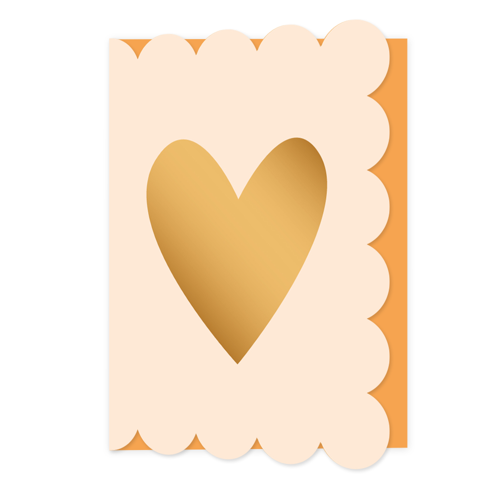 Hart - Formaat: Normaal - Vorm: Staand - Blanco kaart - Op deze wenskaart staat een groot gouden hart op een beige achtergrond. - Snelwenskaart
