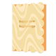 Happy new beginnings - Formaat: Standaard - Vorm: Staand - Succes kaart - Op deze wenskaart staan kronkelende lijnen twee kleuren beige met in het midden de tekst: "Happy new beginnings". - Snelwenskaart
