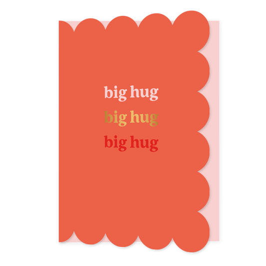 Big hug - Formaat: Normaal - Vorm: Staand - Vriendschapskaart - Op deze wenskaart staat de tekst: "Big hug big hug big hug" op een rode achtergrond. - Snelwenskaart