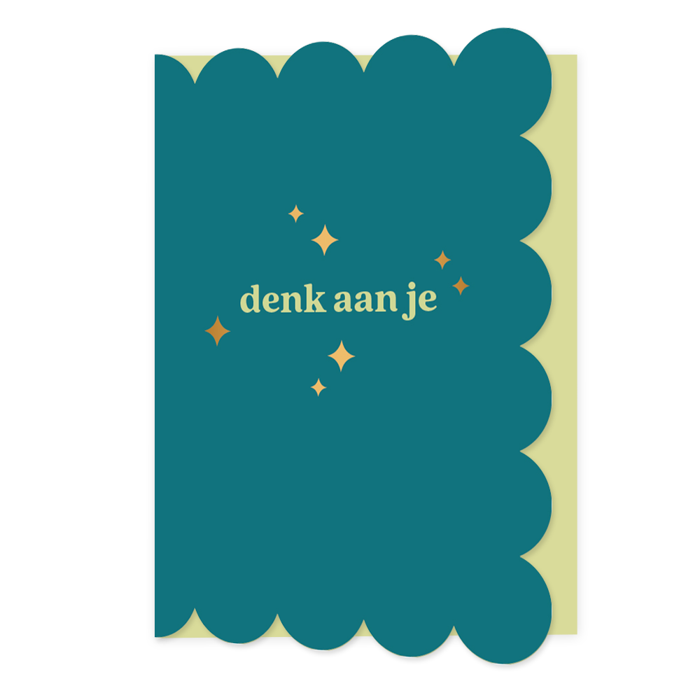 Denk aan je - Formaat: Standaard - Vorm: Staand - Denken aan kaart - Op deze wenskaart staat de tekst: "Denk aan je" op een donkerblauwe achtergrond. - Snelwenskaart