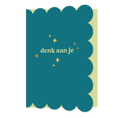 Denk aan je - Formaat: Standaard - Vorm: Staand - Denken aan kaart - Op deze wenskaart staat de tekst: "Denk aan je" op een donkerblauwe achtergrond. - Snelwenskaart