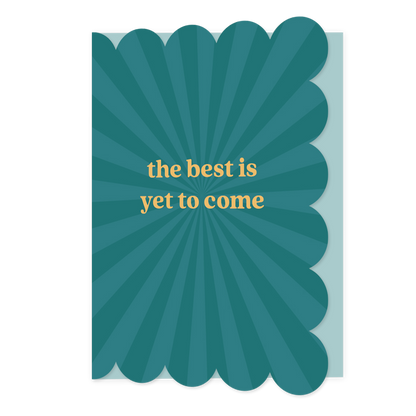 The best is yet to come - Formaat: Normaal - Vorm: Staand - Succes kaart - Op deze wenskaart staat de tekst: "The best is yet to come" op een donkerblauwe achtergrond. - Snelwenskaart