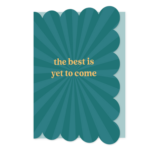 The best is yet to come - Formaat: Normaal - Vorm: Staand - Succes kaart - Op deze wenskaart staat de tekst: "The best is yet to come" op een donkerblauwe achtergrond. - Snelwenskaart