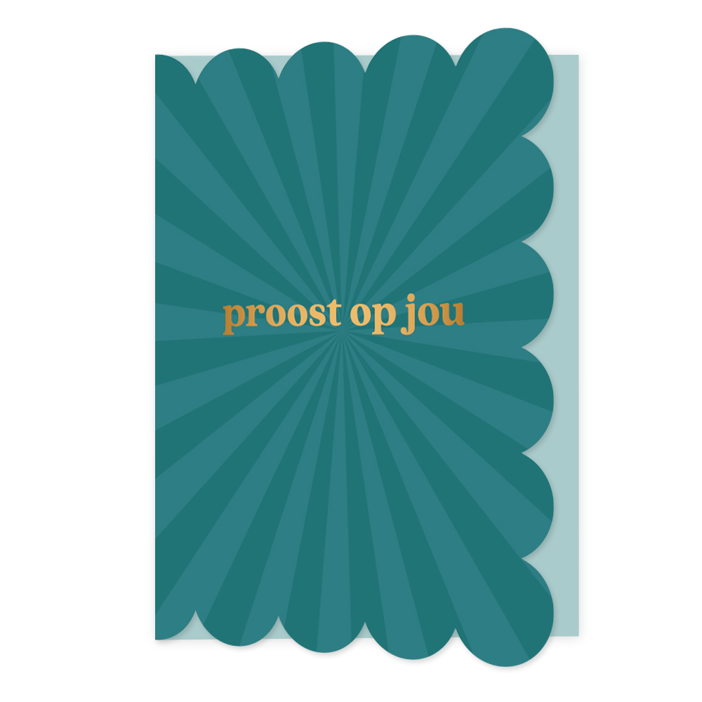 Proost op jou - Formaat: Normaal - Vorm: Staand - Proost kaart - Op deze wenskaart staat de tekst: "Proost op jou" op een donkerblauwe achtergrond. - Snelwenskaart