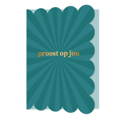 Proost op jou - Formaat: Normaal - Vorm: Staand - Proost kaart - Op deze wenskaart staat de tekst: "Proost op jou" op een donkerblauwe achtergrond. - Snelwenskaart