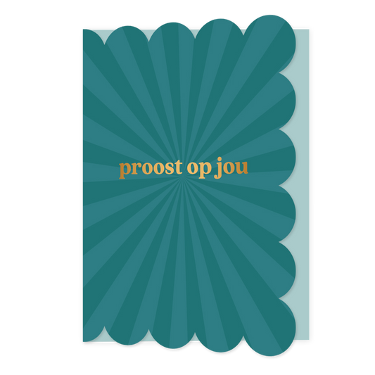 Proost op jou - Formaat: Normaal - Vorm: Staand - Proost kaart - Op deze wenskaart staat de tekst: "Proost op jou" op een donkerblauwe achtergrond. - Snelwenskaart