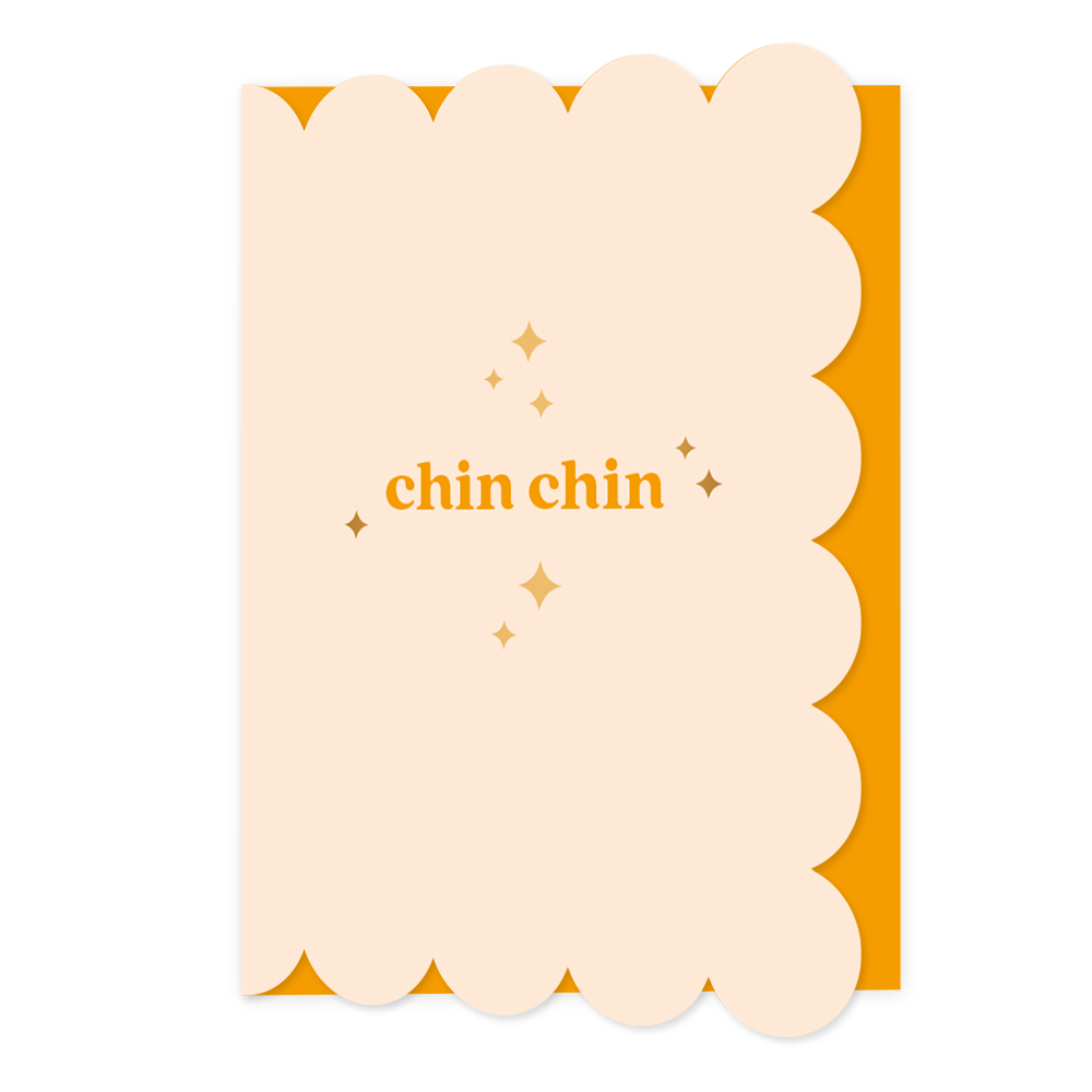 Chin chin - Formaat: Normaal - Vorm: Staand - Proost kaart - Op deze wenskaart staat de tekst: "Chin chin" op een beige achtergrond. - Snelwenskaart