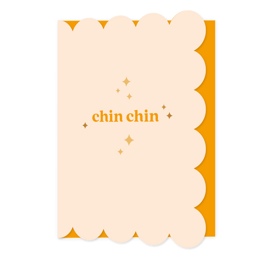 Chin chin - Formaat: Normaal - Vorm: Staand - Proost kaart - Op deze wenskaart staat de tekst: "Chin chin" op een beige achtergrond. - Snelwenskaart