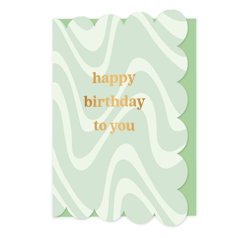 Happy birthday to you - Formaat: Normaal - Vorm: Staand - Verjaardagskaart - Op deze wenskaart staan lijnen in de kleuren wit en mintgroen, met in het midden de tekst: "Happy birthday to you". - Snelwenskaart