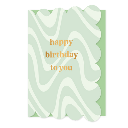 Happy birthday to you - Formaat: Normaal - Vorm: Staand - Verjaardagskaart - Op deze wenskaart staan lijnen in de kleuren wit en mintgroen, met in het midden de tekst: "Happy birthday to you". - Snelwenskaart