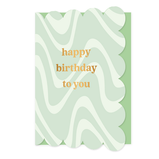 Happy birthday to you - Formaat: Normaal - Vorm: Staand - Verjaardagskaart - Op deze wenskaart staan lijnen in de kleuren wit en mintgroen, met in het midden de tekst: "Happy birthday to you". - Snelwenskaart
