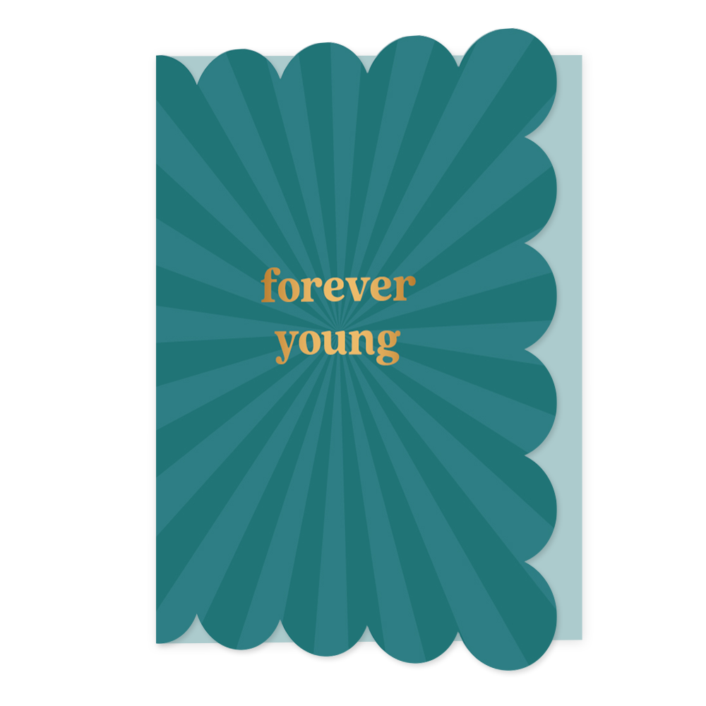 Forever young - Formaat: Normaal - Vorm: Staand - Verjaardagskaart - Op deze wenskaart staat de tekst: "Forever young" op een donkerblauwe achtergrond. - Snelwenskaart
