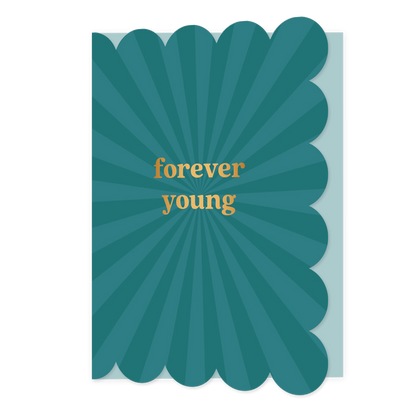 Forever young - Formaat: Normaal - Vorm: Staand - Verjaardagskaart - Op deze wenskaart staat de tekst: "Forever young" op een donkerblauwe achtergrond. - Snelwenskaart