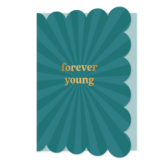 Forever young - Formaat: Normaal - Vorm: Staand - Verjaardagskaart - Op deze wenskaart staat de tekst: "Forever young" op een donkerblauwe achtergrond. - Snelwenskaart