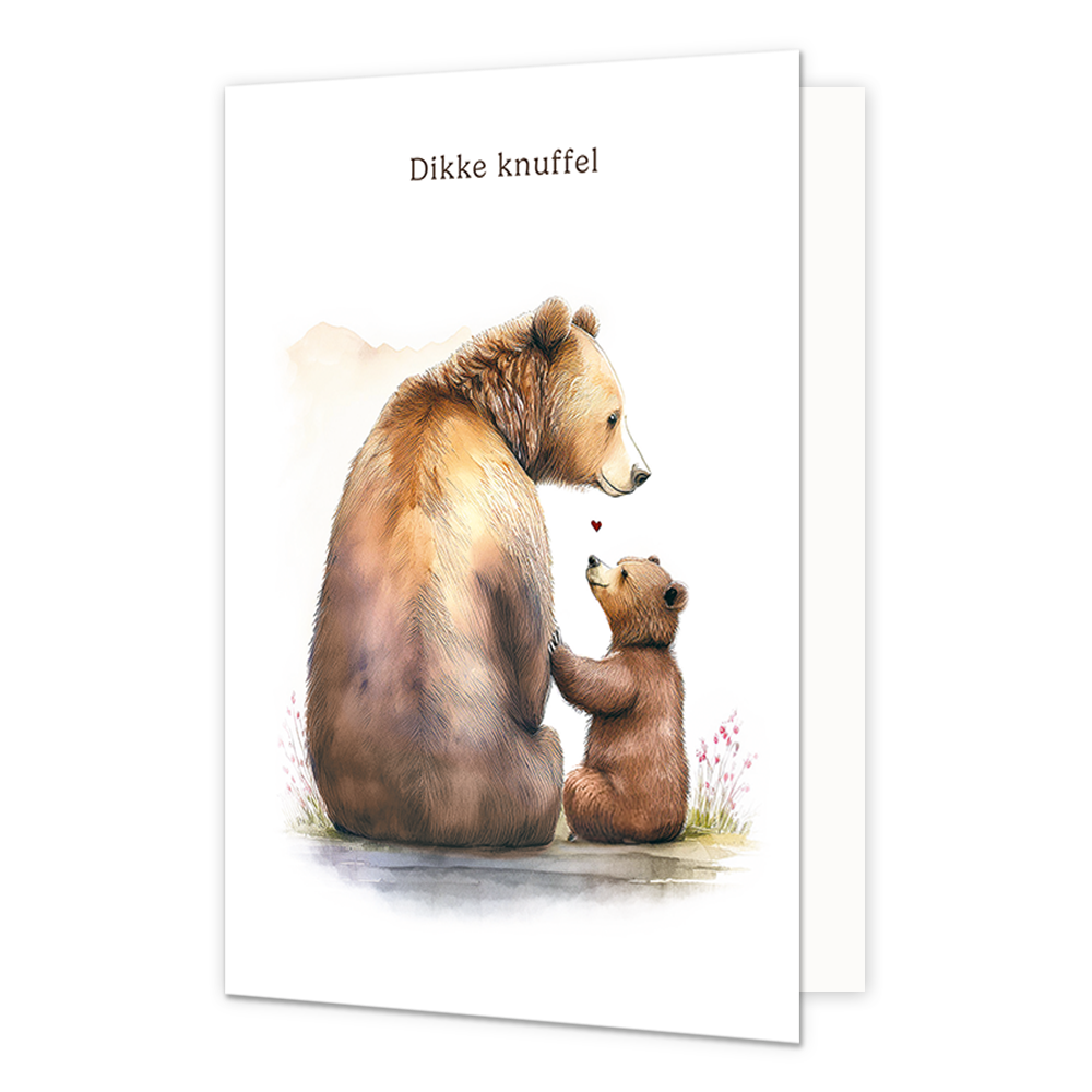 Dikke knuffel - Formaat: Normaal - Vorm: Staand - Vriendschapskaart - Op deze wenskaart staan twee beren, een grote en een kleine, met daarboven de tekst: "Dikke knuffel". - Snelwenskaart