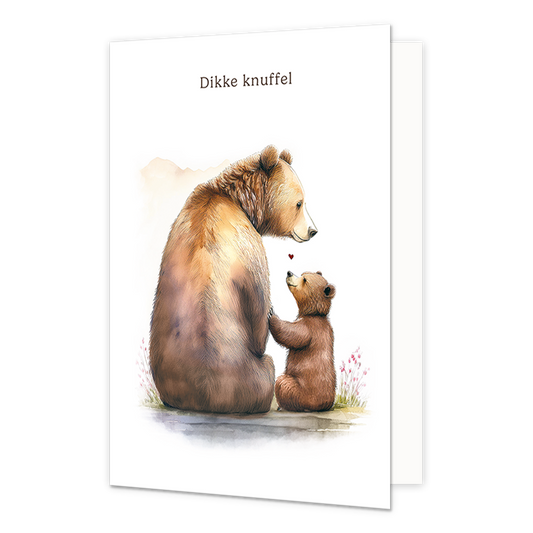 Dikke knuffel - Formaat: Normaal - Vorm: Staand - Vriendschapskaart - Op deze wenskaart staan twee beren, een grote en een kleine, met daarboven de tekst: "Dikke knuffel". - Snelwenskaart